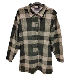 Vtg Forenza Plaid Green Cream Light Work Wear Jacket Grunge Punk Y2K Womens Lg